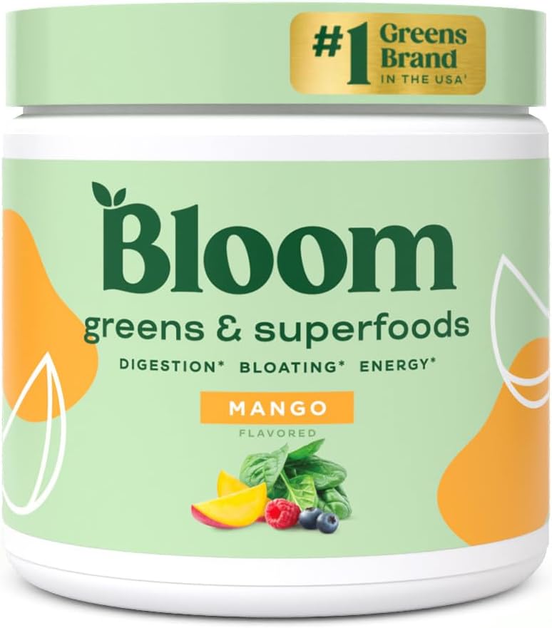 Bloom Nutrition Super Greens Powder for Digestive Health-Probiotics-Digestive Enzymes-Spirulina-Chlorella for Women's Gut-Bloating Relief-Mango-Stumbit Health